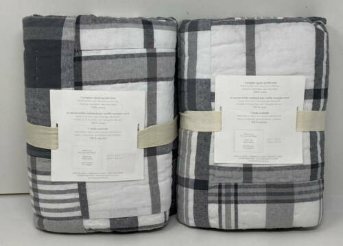 Pottery Barn Madras Quilted EURO Shams (Set of 2) ~ Black / White / Gray - Fresh Stock Dated December 2025