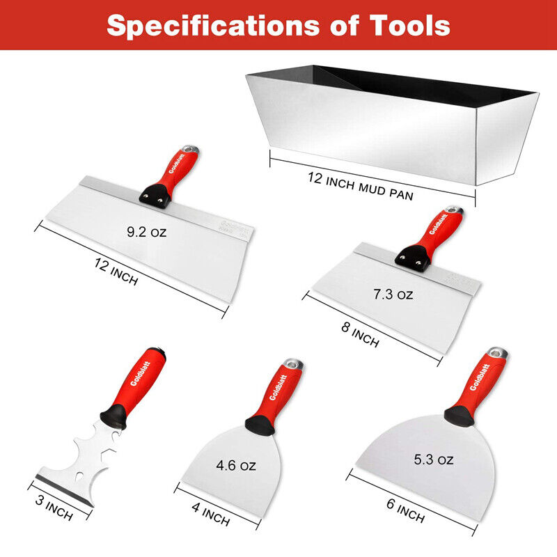 Goldblatt Drywall Hand Tool Kit Joint Knife Taping Knife Paniter Scraper Mud Pan - Fresh Stock Dated February 2026