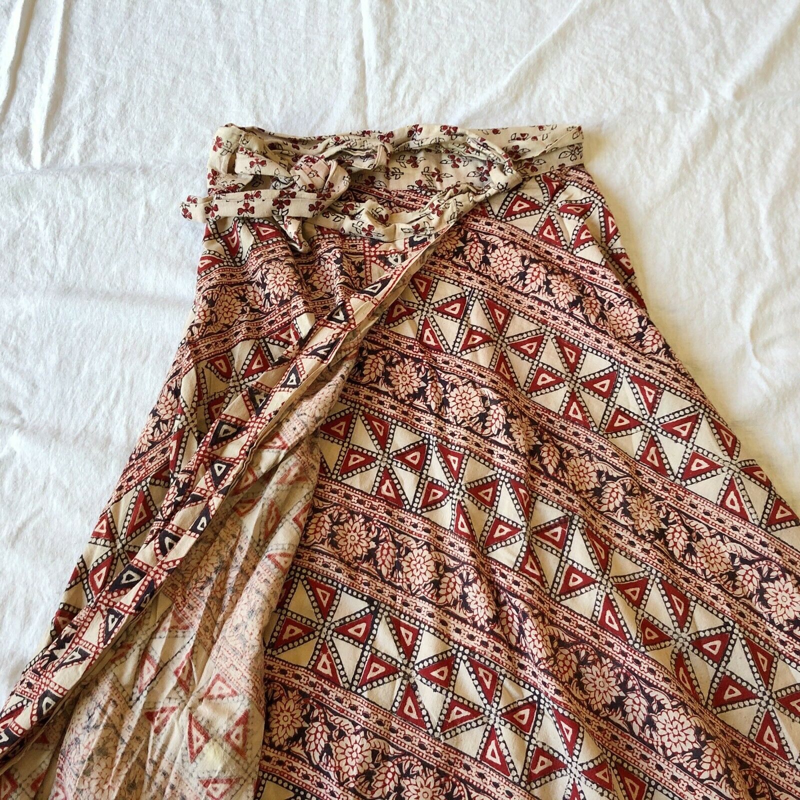 vtg 60s 70s india cotton wrap maxi skirt block print gauze Indian - Fresh Stock Dated February 2026