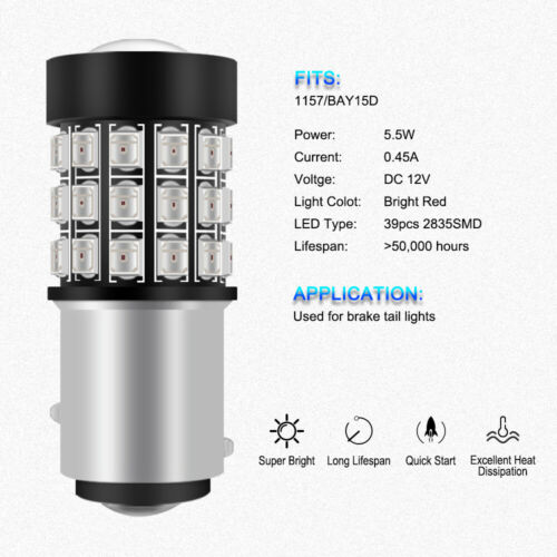 39SMD-2835 1157 LED Brake Stop Tail Light Bulbs Lamps for Motorcycle Upgarde Red - Fresh Stock Dated February 2026