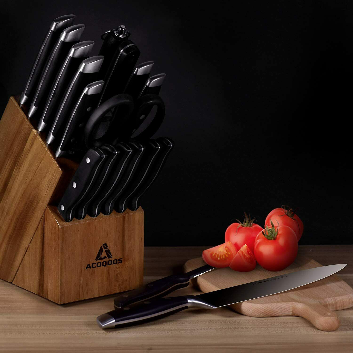 Knife Set, 17-Piece Kitchen Knife Set with Block Wooden German Stainless Steel - Fresh Stock Dated December 2025
