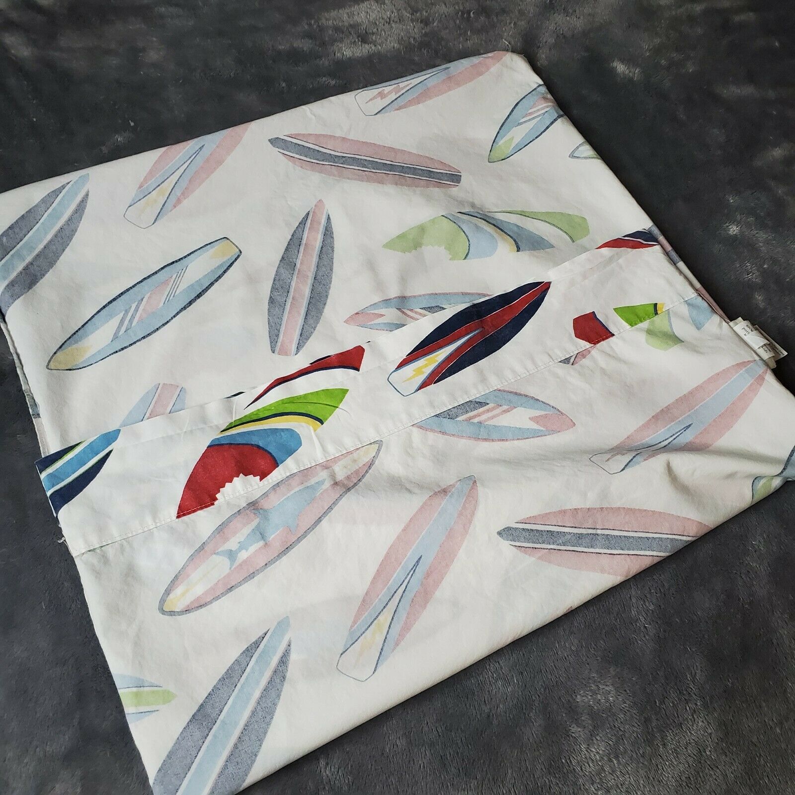Pottery Barn Kids SURFBOARD Standard Pillow Case Beach Surfer Wave Shark Bite - Fresh Stock Dated December 2025