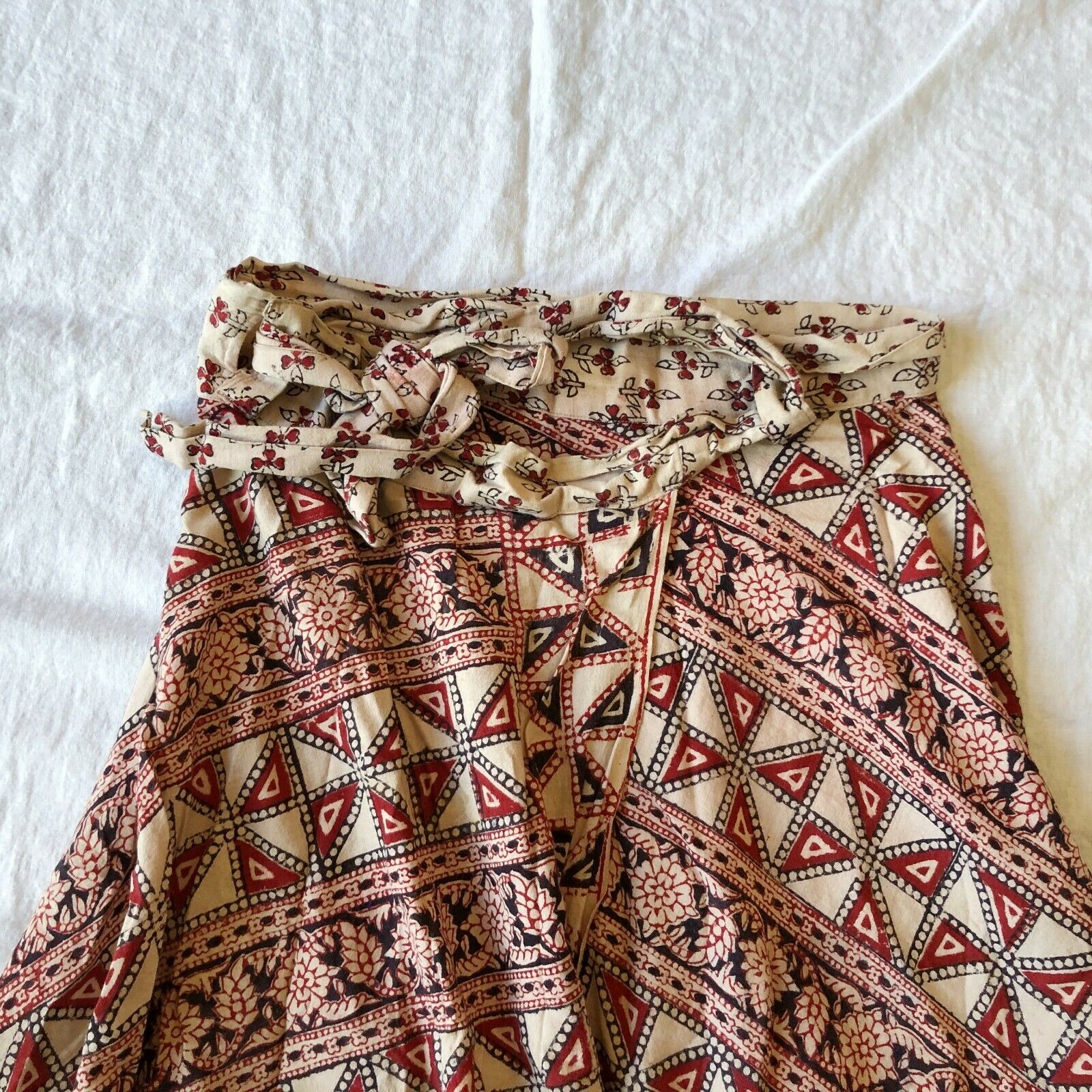 vtg 60s 70s india cotton wrap maxi skirt block print gauze Indian - Fresh Stock Dated February 2026