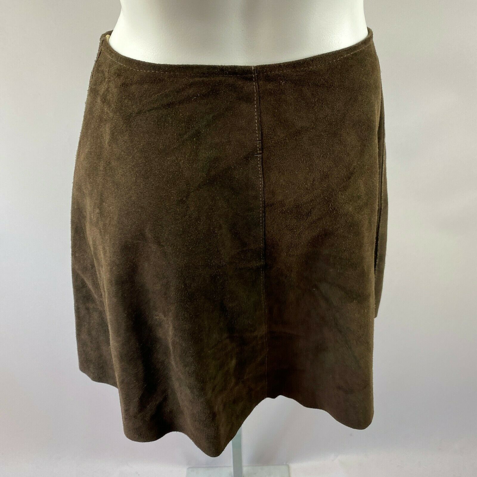 Vtg 70s Brown Real Suede Snap Up Closure Mini Skirt Size 11 Hippie Boho - Fresh Stock Dated February 2026