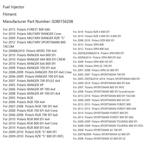 1X Fuel Injectors 0280156208 For Polaris RZR Sportsman Ranger EFI 700 800 RGR CA - Fresh Stock Dated February 2026