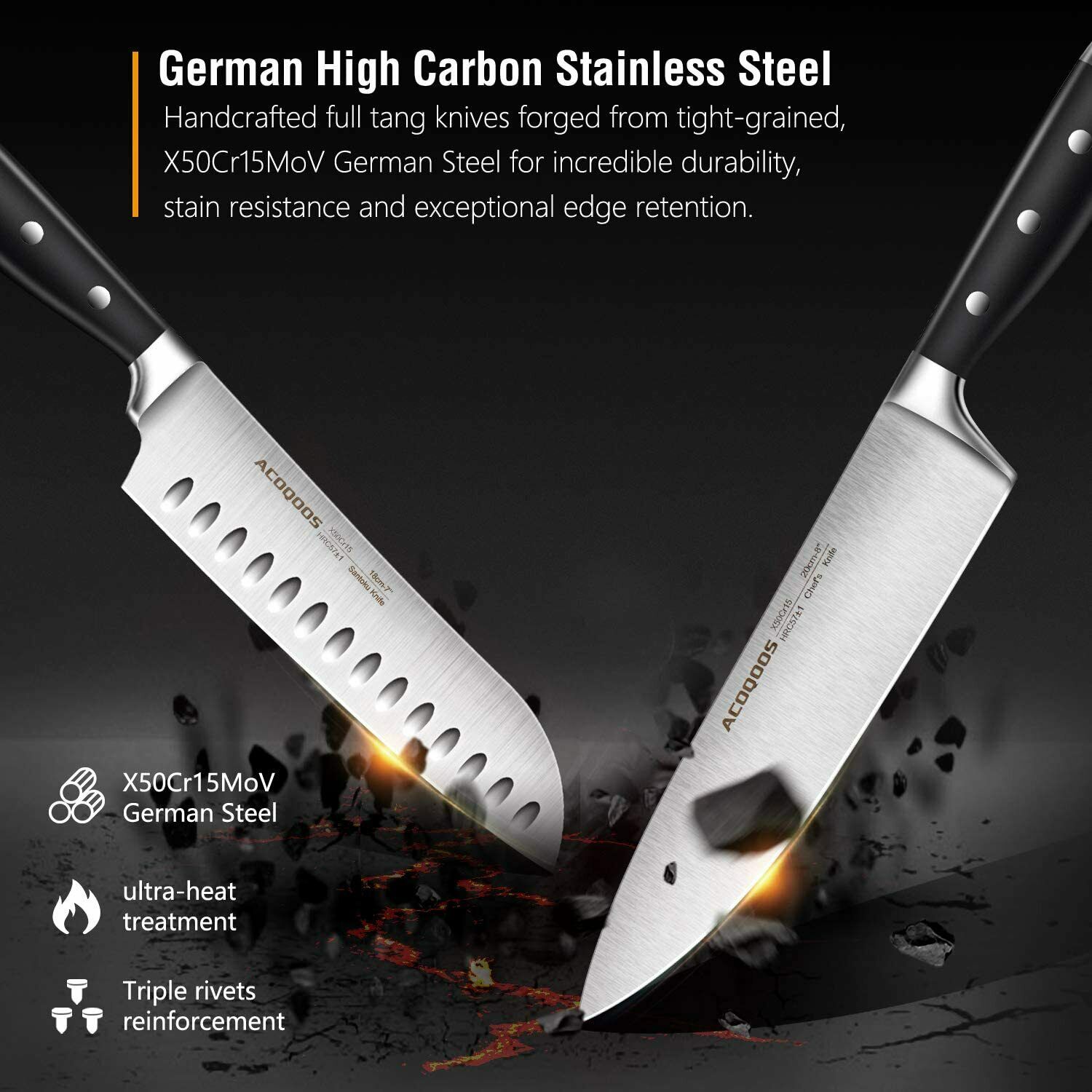 Knife Set, 17-Piece Kitchen Knife Set with Block Wooden German Stainless Steel - Fresh Stock Dated December 2025