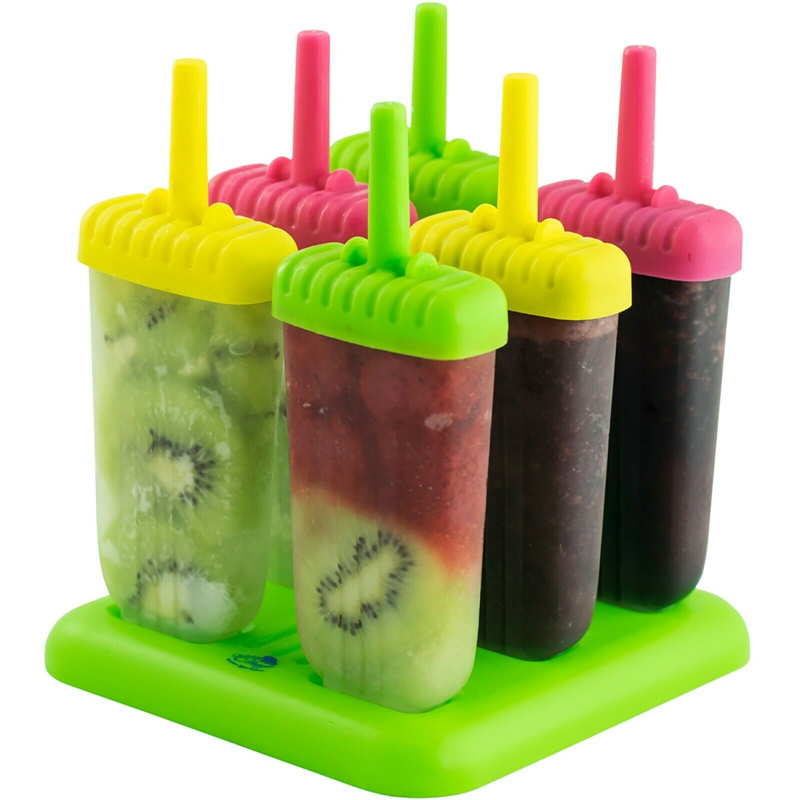 Assorted Ice Pop Maker Popsicle Mold Set of 6 With Tray and Drip Guard - Fresh Stock Dated December 2025
