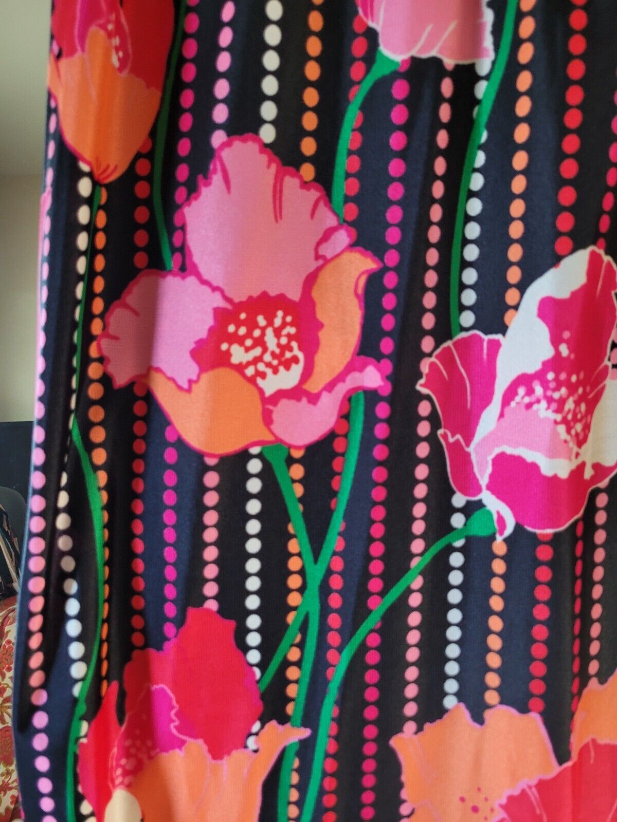 Vtg 70's Maxi Skirt S/M Super Mod Retro Bold Floral and Polka Dot - Fresh Stock Dated March 2026