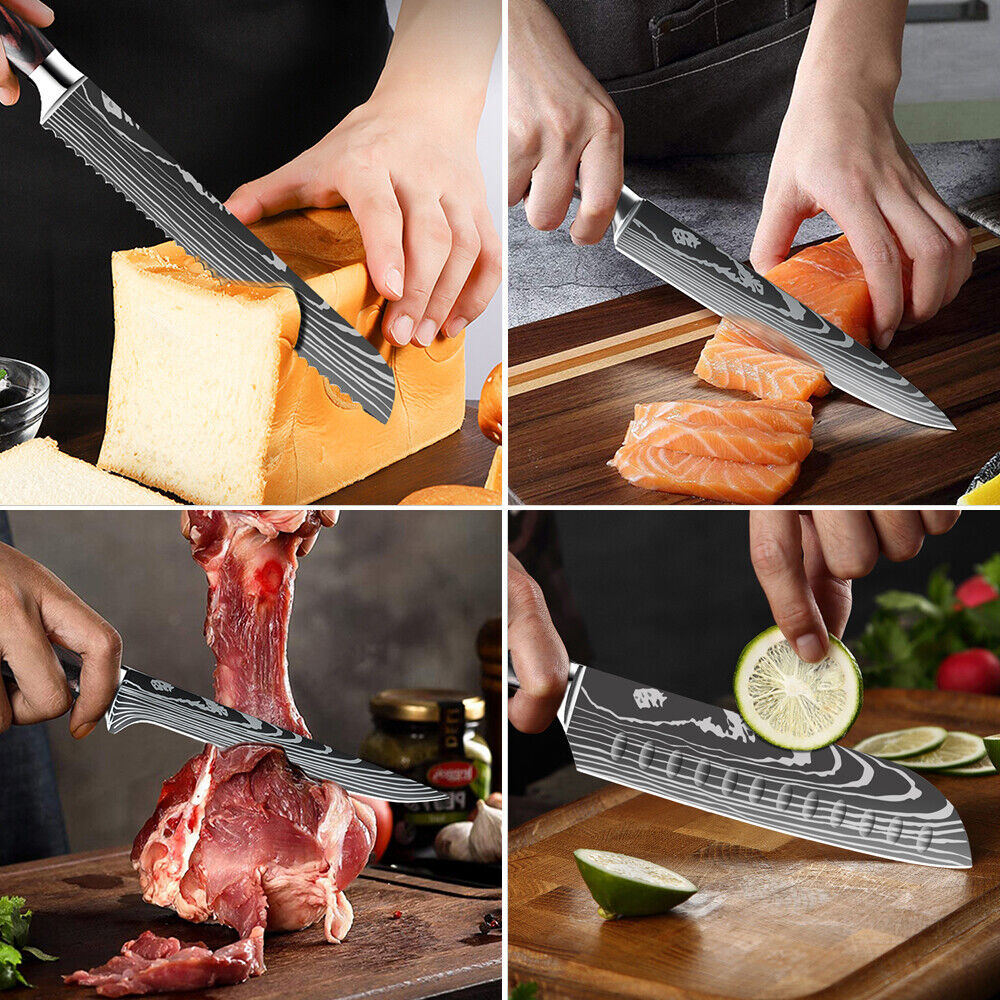 Kitchen Knife Set Japanese Damascus Pattern Stainless Steel Chef Knife Sharpener - Fresh Stock Dated February 2026