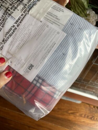 Pottery barn Varsity Sport pillow cover Sham plaid red blue stripe gift patch - Fresh Stock Dated December 2025