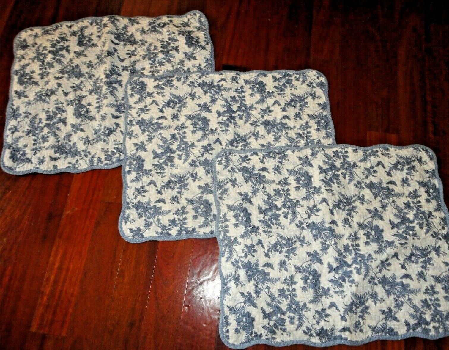 CROFT & BARROW BLUE WHITE TOILE FLORAL QUILTED (3) STANDARD PILLOW SHAMS 20X26 - Fresh Stock Dated December 2025