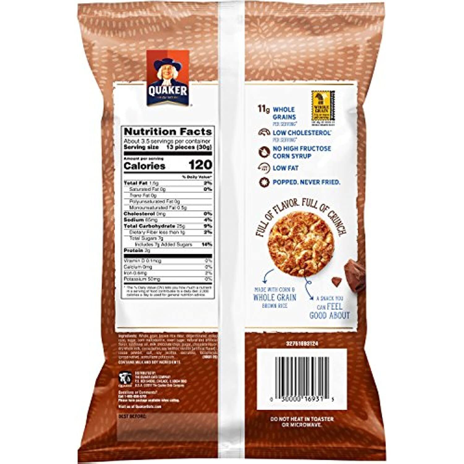 Quaker Rice Crisps, Gluten Free, Chocolate, 3.53oz Bags, 12 Count - Fresh Stock Dated February 2026