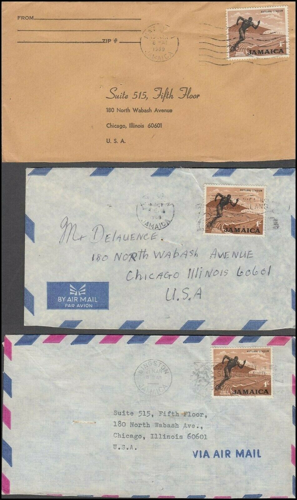 JAMAICA 1960’s COMMERCIAL AIRMAIL RATE COVERS (x6) (ID:621/D59251) - Fresh Stock Dated February 2026