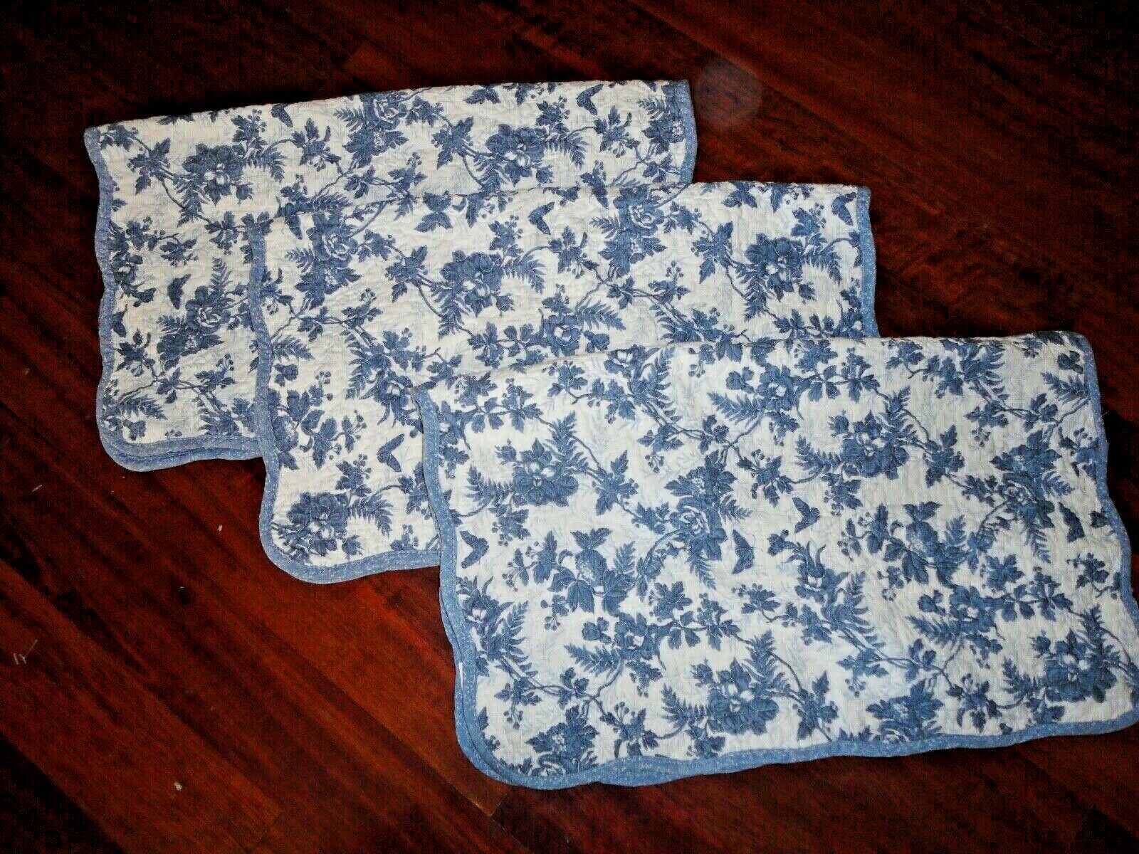 CROFT & BARROW BLUE WHITE TOILE FLORAL QUILTED (3) STANDARD PILLOW SHAMS 20X26 - Fresh Stock Dated December 2025