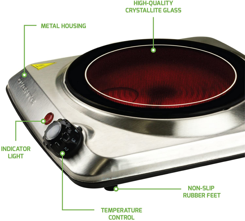 Ovente Electric Glass Infrared Burner 7 Inch Single Hot Plate 1000 Watt Portable - Fresh Stock Dated December 2025