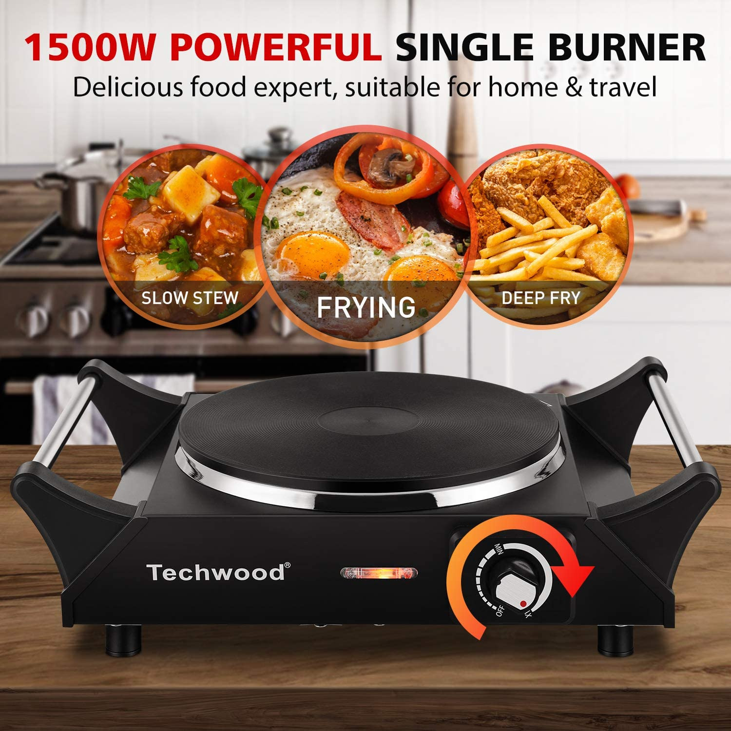 Techwood Hot Plate Portable Electric Stove 1500W Countertop Single Burner with A - Fresh Stock Dated February 2026
