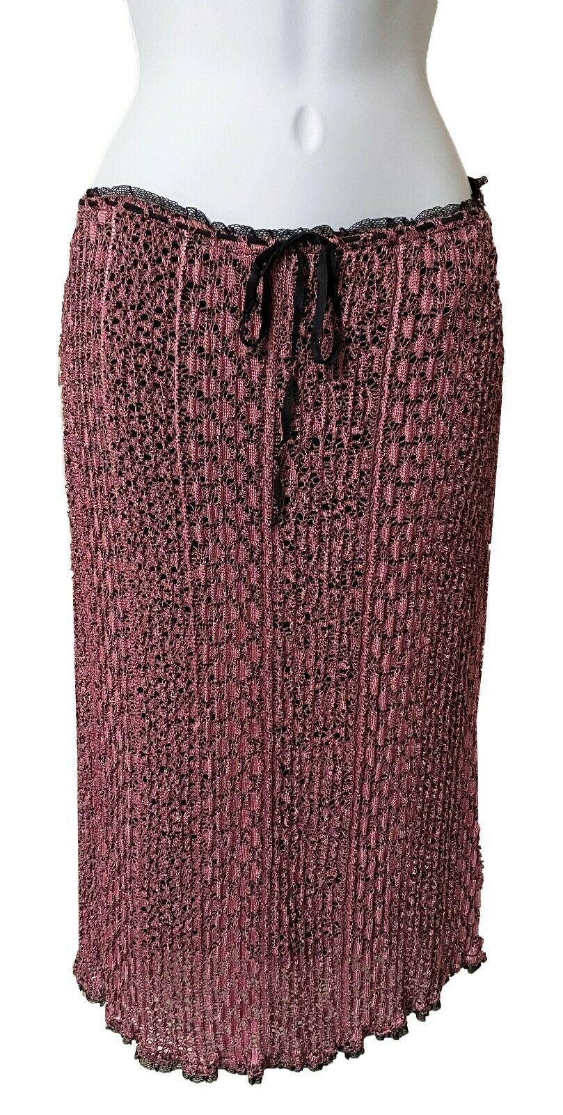 Vintage 1990s Betsey Johnson New York Pink & Black Crocheted Skirt Small - Fresh Stock Dated February 2026