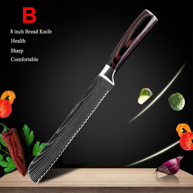 Kitchen Knife Set Japanese Damascus Pattern Stainless Steel Chef Knife Sharpener - Fresh Stock Dated February 2026
