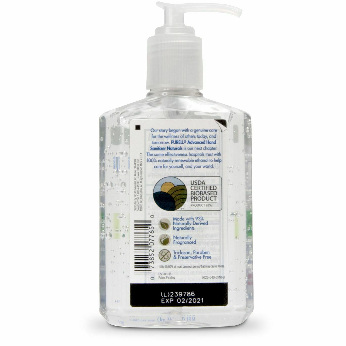 Purell naturals hand sanitizer~8 oz Pump bottle with essential oils - Fresh Stock Dated February 2026