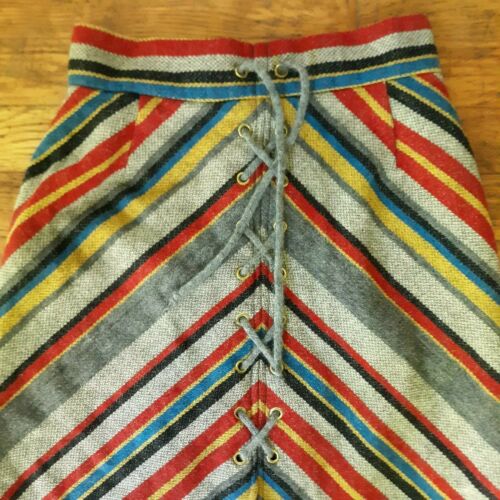 Vintage 1960s 70s Bobbie Brooks Skirt Mod  Lace Up Grey Chevron Rainbow Stripe - Fresh Stock Dated February 2026