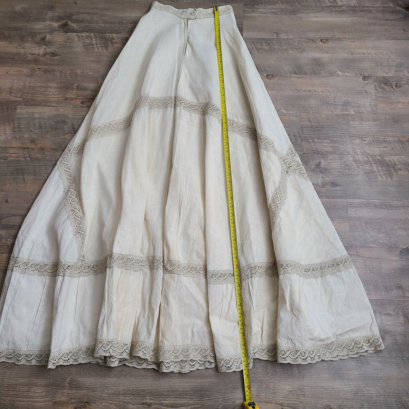 VTG French Victorian Lace Romantic Skirt Prairie Modest Gathered 24