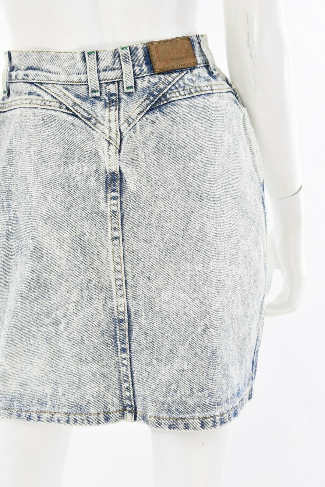 80s Vintage Lee Light Acid Wash Mini Skirt 2 Way Full Zip Front Fits Size 2 or 4 - Fresh Stock Dated February 2026