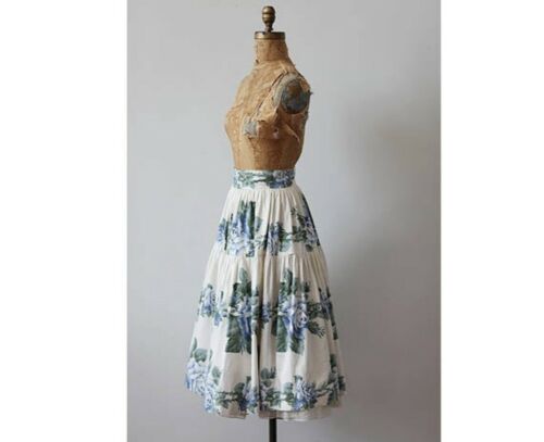 Blue Rose Skirt - 1950s Floral Skirt - Vintage Cotton Ruffle Skirt - Fresh Stock Dated December 2025