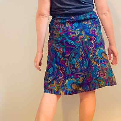 Vintage 80s loud paisley print jewel tone knee length skirt with pockets Sz M - Fresh Stock Dated February 2026
