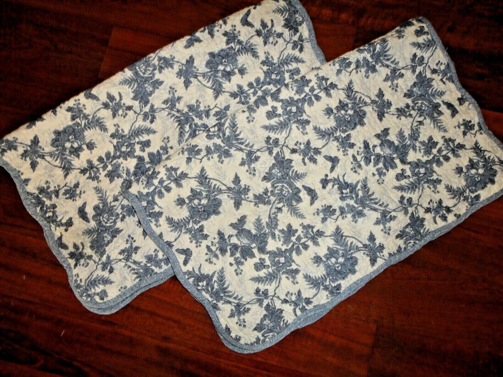 CROFT & BARROW BLUE WHITE TOILE FLORAL QUILTED (3) STANDARD PILLOW SHAMS 20X26 - Fresh Stock Dated December 2025