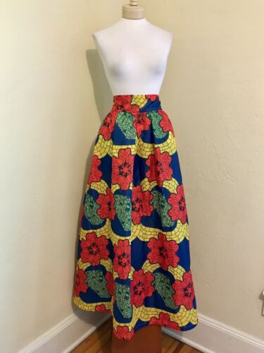 UNIQUE VTG 60's 70's Vinyl Red Yellow Blue Moroccan Print Skirt! LG Frida Kahlo - Fresh Stock Dated December 2025