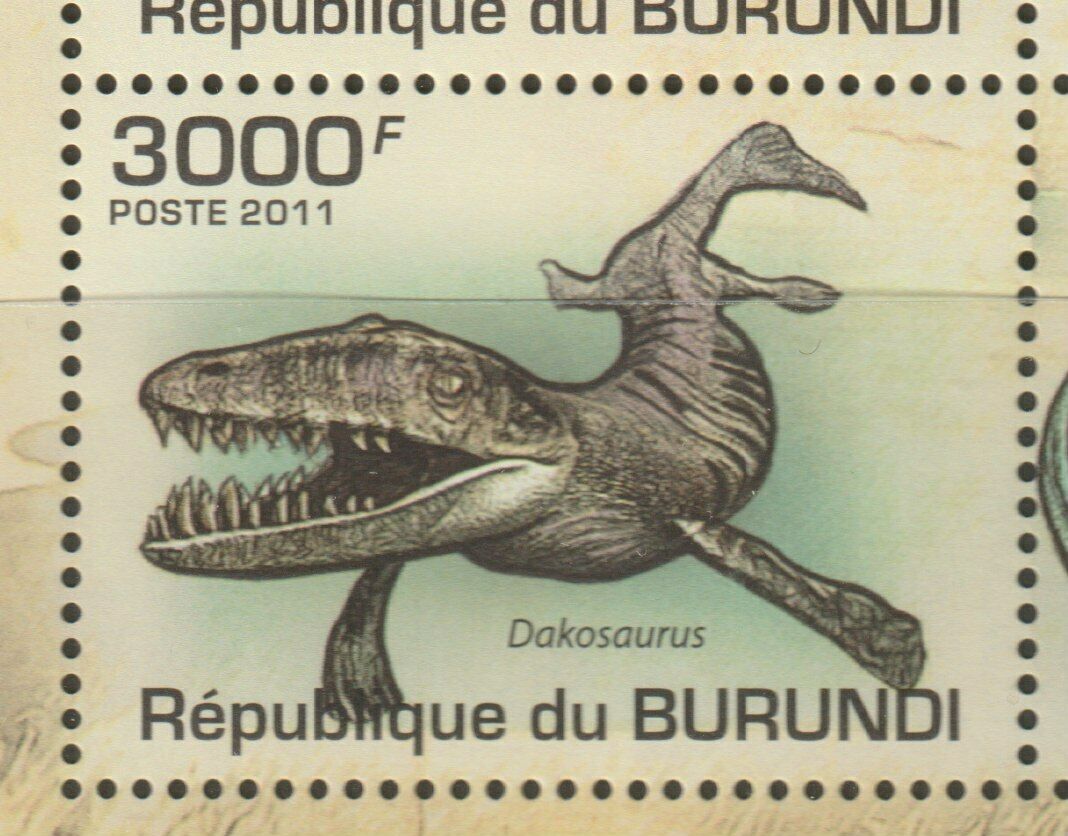 Burundi 2011 Souvenir sheet #911 Prehistoric Crocodiles (Set of 4) - MNH - Fresh Stock Dated December 2025