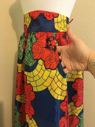 UNIQUE VTG 60's 70's Vinyl Red Yellow Blue Moroccan Print Skirt! LG Frida Kahlo - Fresh Stock Dated December 2025