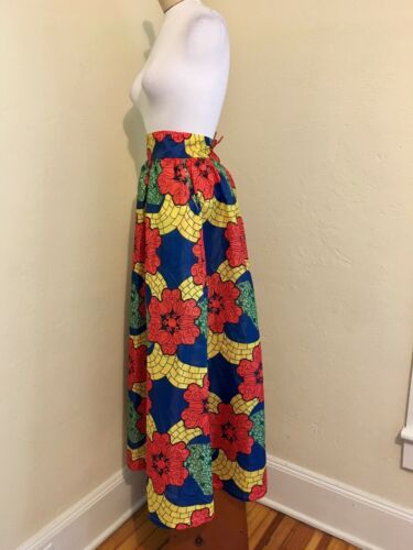 UNIQUE VTG 60's 70's Vinyl Red Yellow Blue Moroccan Print Skirt! LG Frida Kahlo - Fresh Stock Dated December 2025