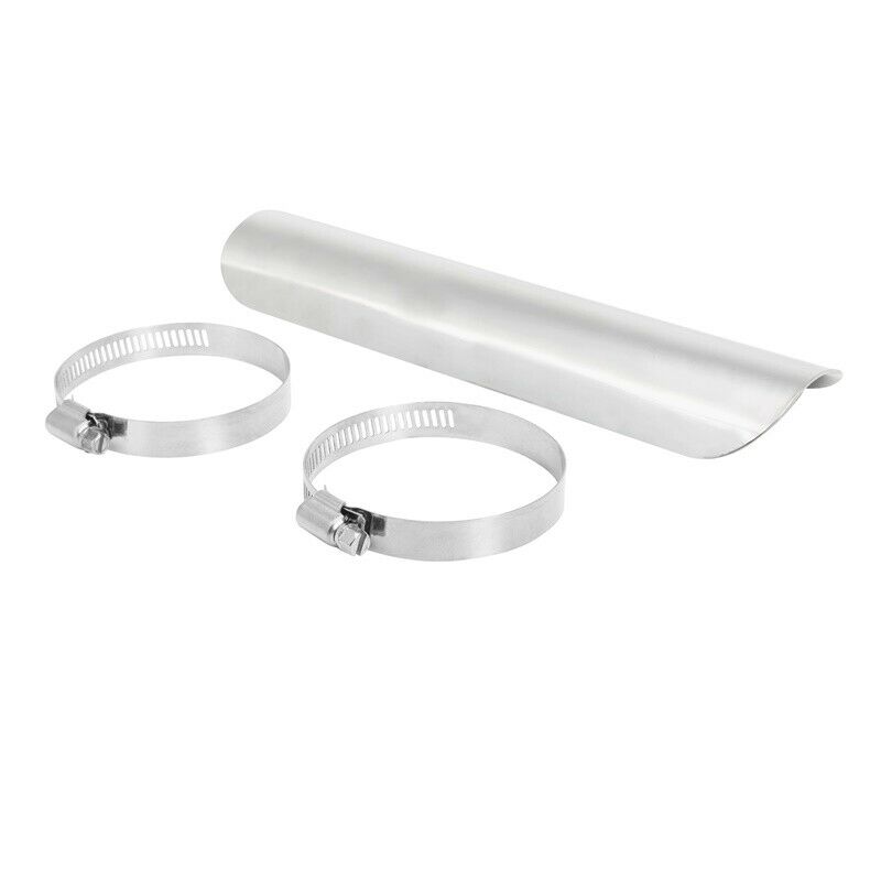 Chrome Universal Motorcycle Exhaust Muffler Pipe Heat Shield Cover Heel Guard - Fresh Stock Dated February 2026