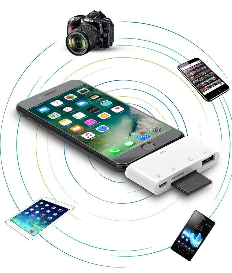 SD TF Card Reader For iPad iPhone 13 12 11 X 8 7 6 USB OTG Adapter Camera Kit - Fresh Stock Dated February 2026