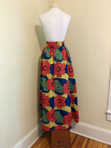 UNIQUE VTG 60's 70's Vinyl Red Yellow Blue Moroccan Print Skirt! LG Frida Kahlo - Fresh Stock Dated December 2025