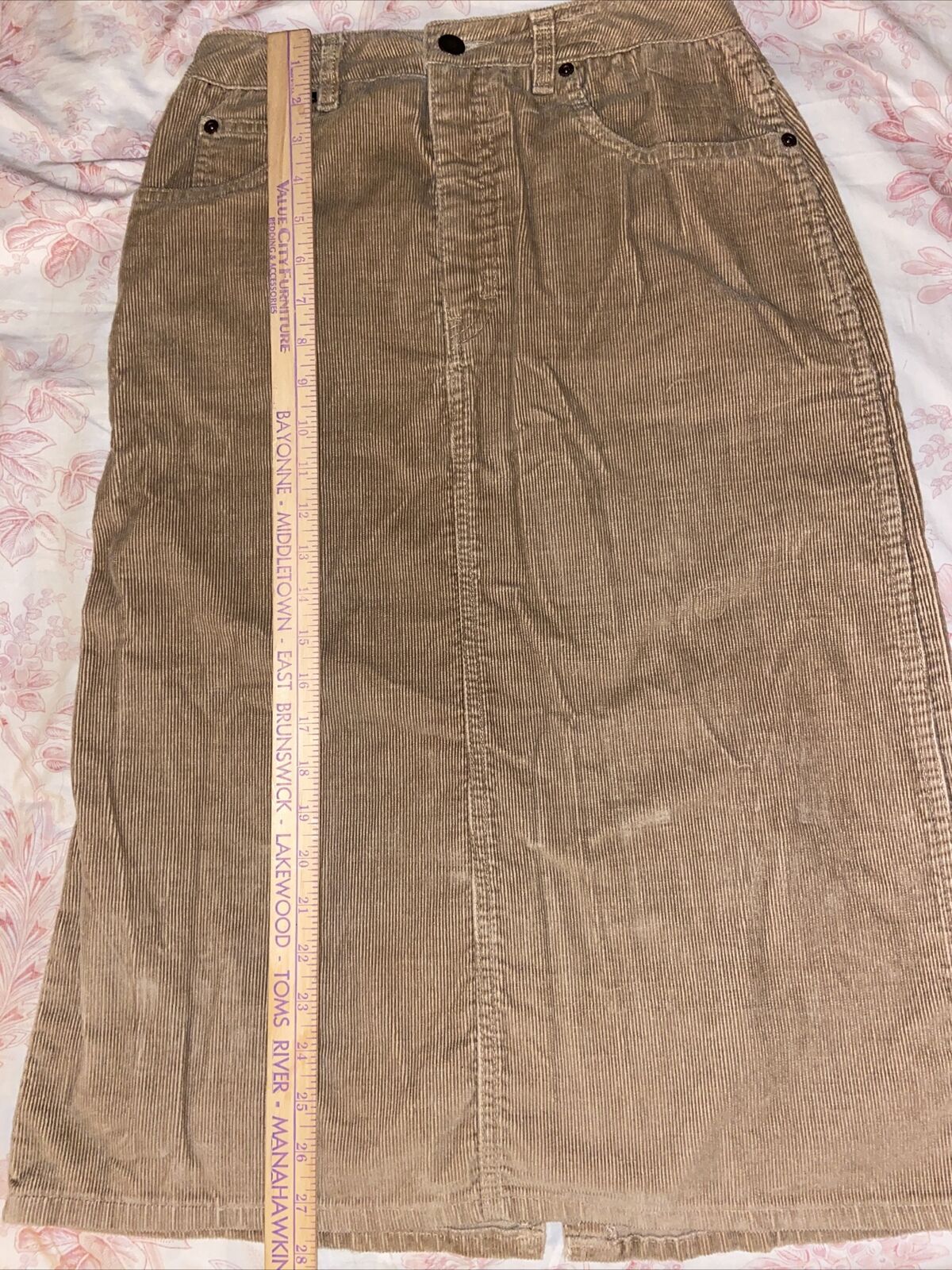 Vintage Calvin Klein Tan Corduroy Straight Below Knee Skirt Back Slit Size 10 - Fresh Stock Dated March 2026
