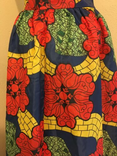 UNIQUE VTG 60's 70's Vinyl Red Yellow Blue Moroccan Print Skirt! LG Frida Kahlo - Fresh Stock Dated December 2025