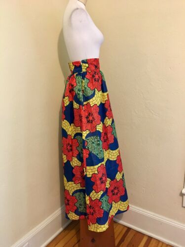 UNIQUE VTG 60's 70's Vinyl Red Yellow Blue Moroccan Print Skirt! LG Frida Kahlo - Fresh Stock Dated December 2025