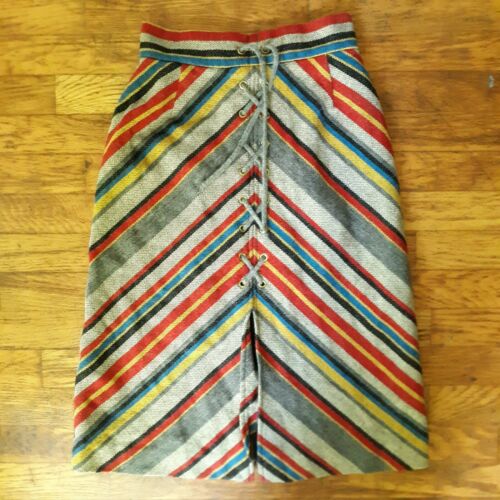 Vintage 1960s 70s Bobbie Brooks Skirt Mod  Lace Up Grey Chevron Rainbow Stripe - Fresh Stock Dated February 2026