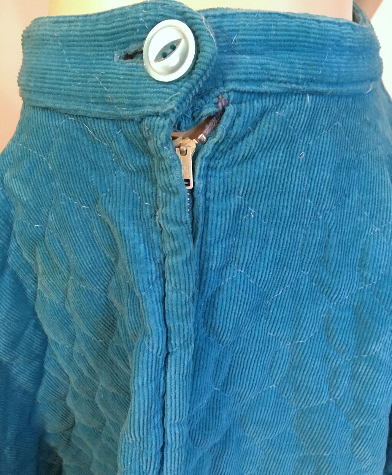 1950s True Vintage Teal Blue Corduroy Fit Flair Quilted Circle Skirt M - Fresh Stock Dated March 2026