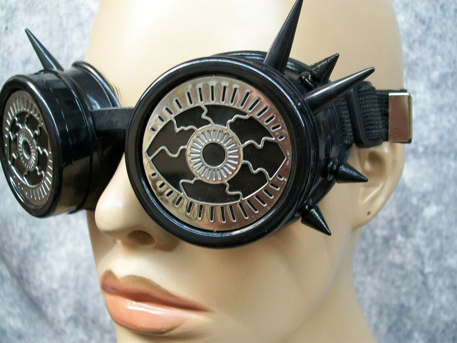 Funky Black Silver Spiked Eyeball Goggles Mad Eye Steampunk Flashy Aviator Eyes - Fresh Stock Dated February 2026