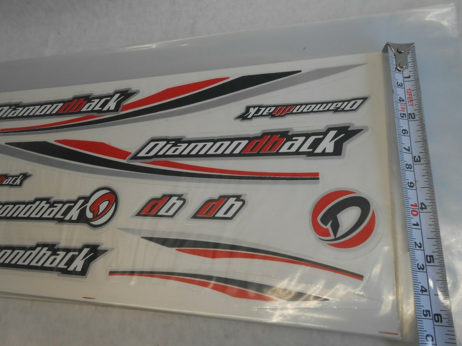 Diamondback BMX Bicycle Bike Decal set 11 Sticker Red /Silver /Black on Clear - Fresh Stock Dated December 2025
