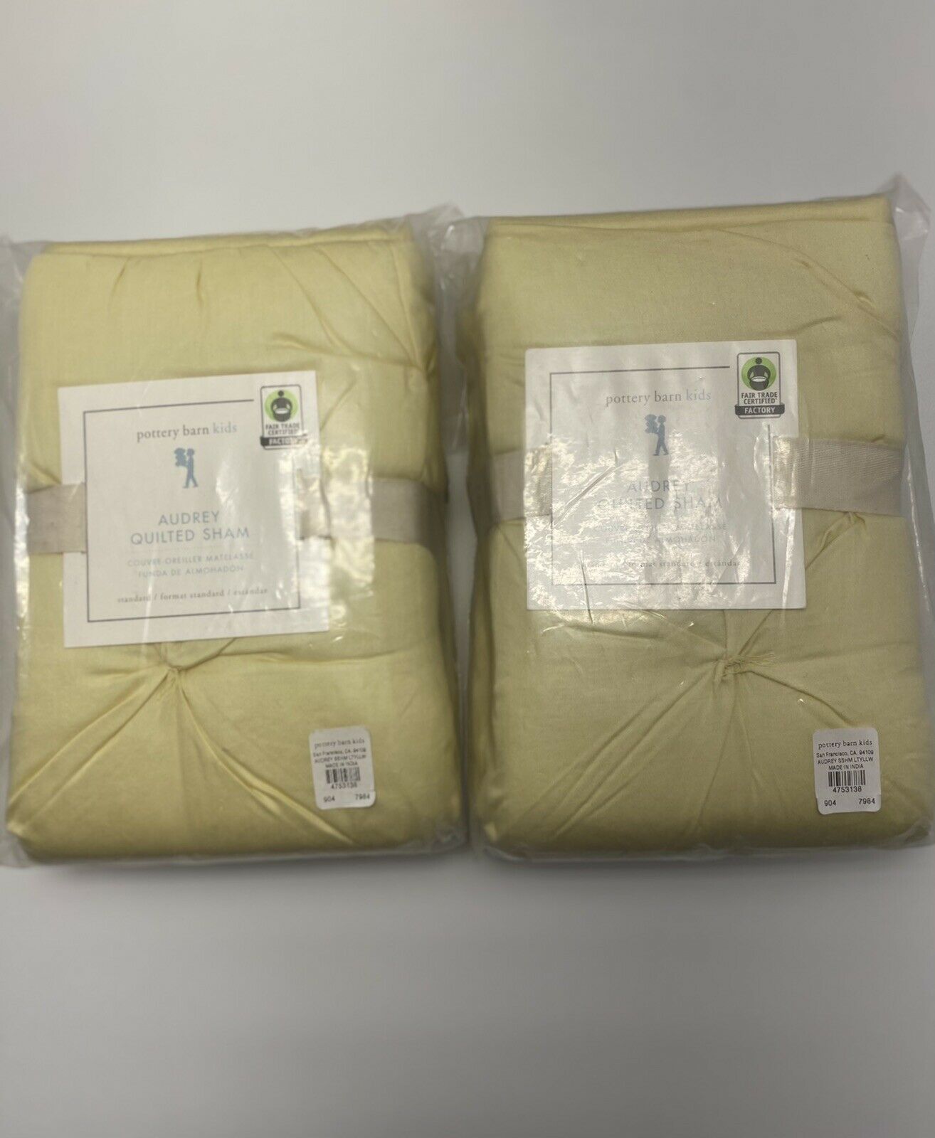 Set Of 2 POTTERY BARN KIDS Audrey Quilted Standard Shams Light Yellow “open box” - Fresh Stock Dated January 2026