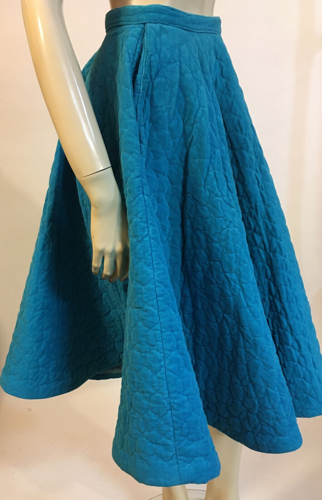 1950s True Vintage Teal Blue Corduroy Fit Flair Quilted Circle Skirt M - Fresh Stock Dated March 2026