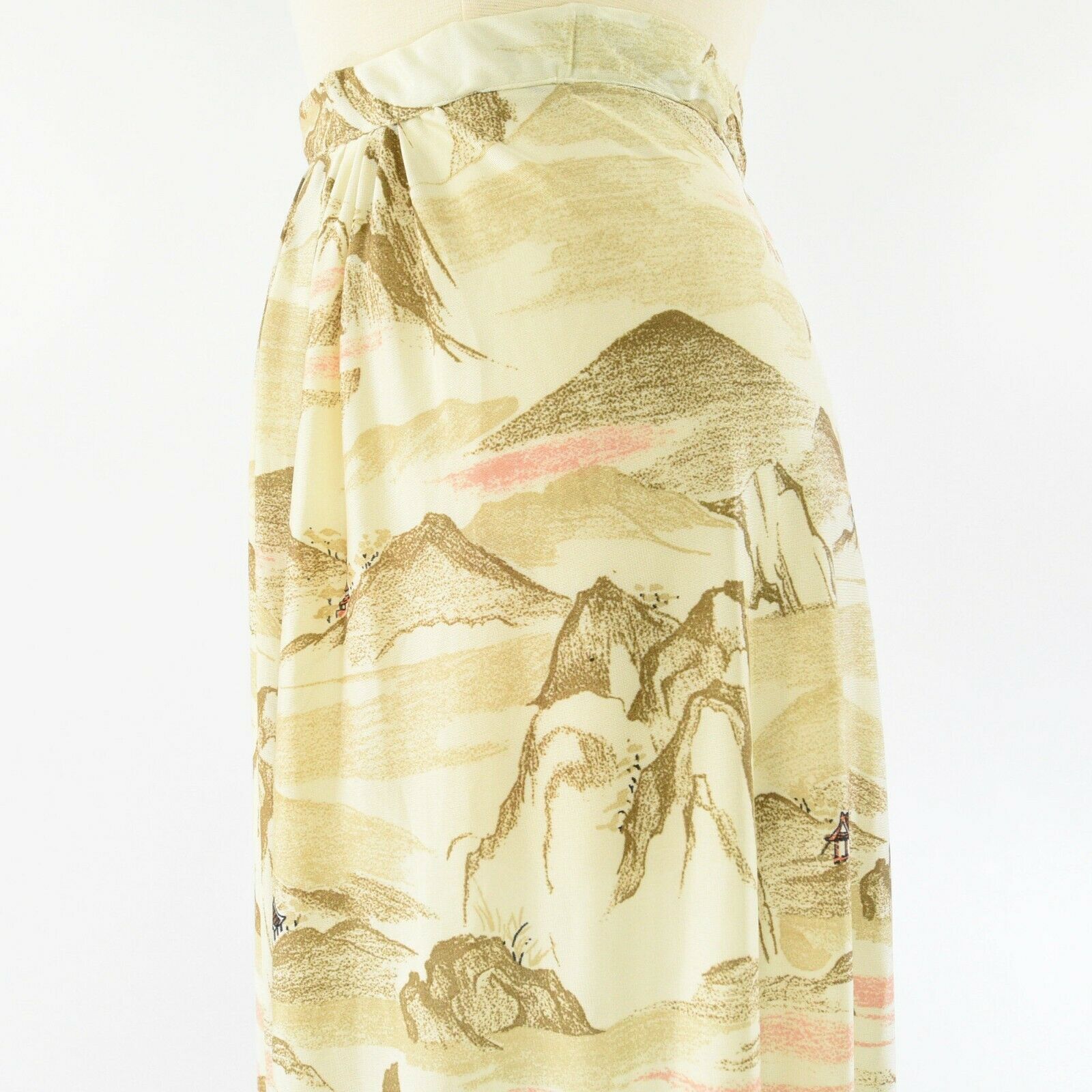 70s Vintage Scenic Asian Print Maxi Skirt Novelty Print Skirt Slinky Womens M - Fresh Stock Dated December 2025