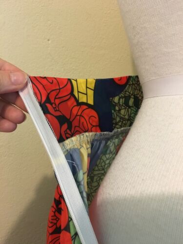 UNIQUE VTG 60's 70's Vinyl Red Yellow Blue Moroccan Print Skirt! LG Frida Kahlo - Fresh Stock Dated December 2025