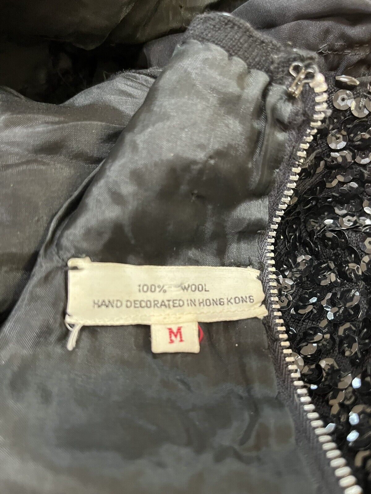 Vintage Sequin Knit Wool Black Sweater Jacket Top Chiffon Sleeves Hand Decorated - Fresh Stock Dated March 2026