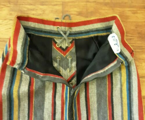 Vintage 1960s 70s Bobbie Brooks Skirt Mod  Lace Up Grey Chevron Rainbow Stripe - Fresh Stock Dated February 2026