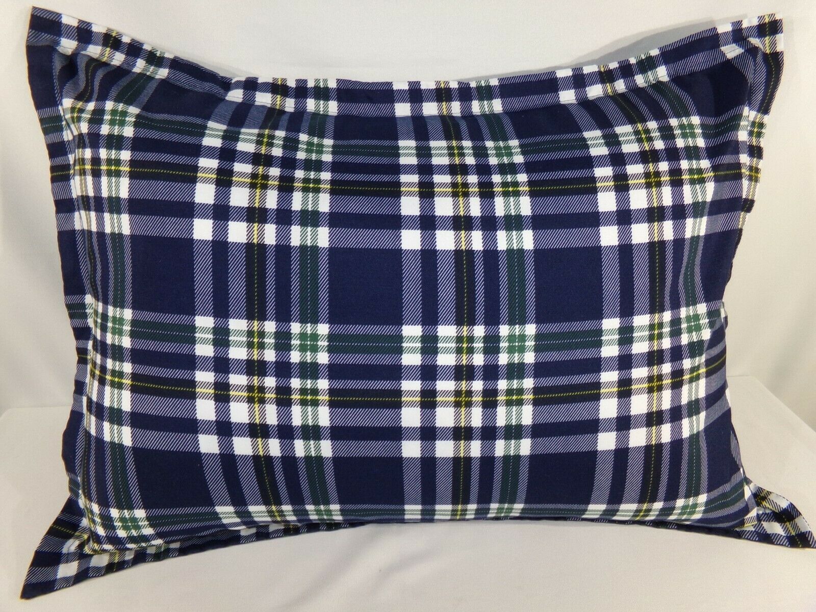 2 Navy White Green Yellow Madras Plaid STANDARD PILLOW SHAMS Twin Queen Covers - Fresh Stock Dated December 2025